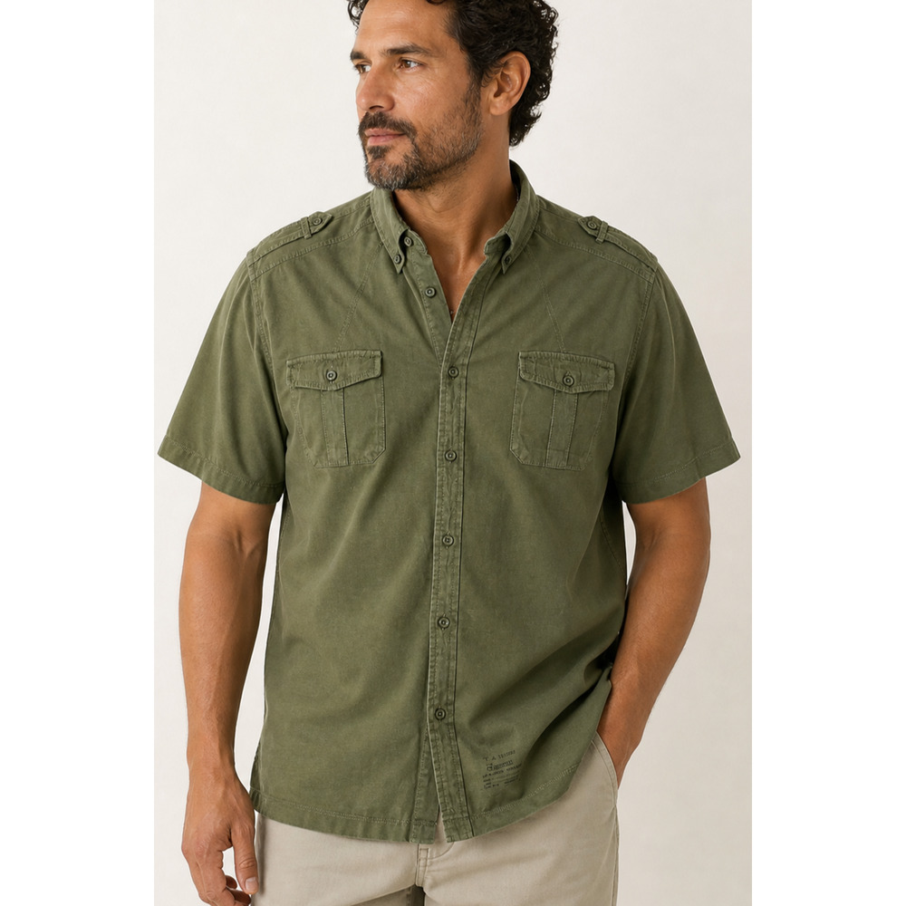 Threads & Heirs Green Workwear Utility Pockets Button Up Short Sleeve XXL Cotton
